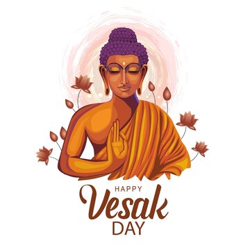 Happy Vesak Day Budha Purnima With white Background Silhouette Vector Illustration design