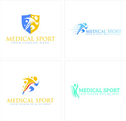 Fototapeta na wymiar A set of medical sport line art logo with symbol people sprint and icon spine bubble vector illustration