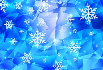 Light BLUE vector background with xmas snowflakes, stars.