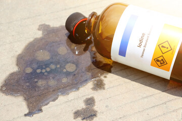 Chemicals from industry or laboratory  leak on the floor and damage the environment