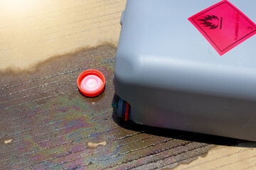 Chemicals from industry or laboratory  leak on the floor and damage the environment