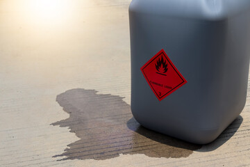 Chemicals from industry or laboratory  leak on the floor and damage the environment