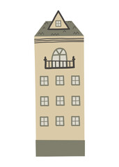 Illustration of a cute house in a flat style. Minimalistic city building on white background. Vector