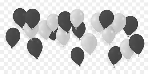  Bunches Groups Balloons White and black Isolated on Transparent Background