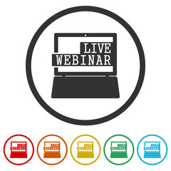 Live Online Webinar Sign. Set icons colorful