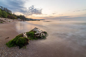 Beautiful colorful sunrise from Black sea coast of Bulgaria, near Varna.