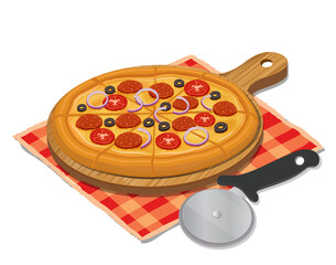 Pizza creative vector illustration with tomato and onions
