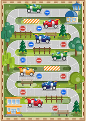 Naklejka premium Car race. Board game. Vector illustration.