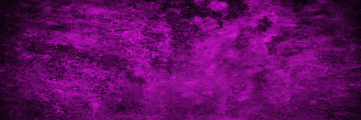 Black fuchsia purple abstract background. Toned rough concrete wall surface. Background with space for design. Web banner. Wide. Panoramic.
