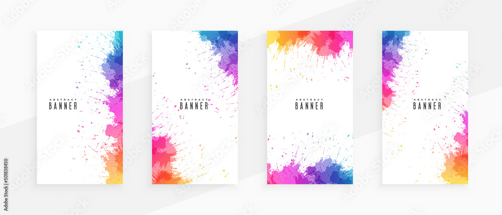 Wall mural colorful abstract splatterns banners set of four