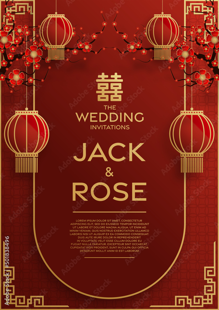 Wall mural chinese wedding traditional card with red and gold