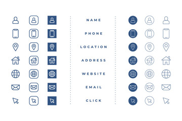 business card icons pack in line style