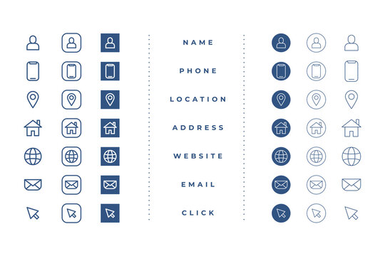 business card icons pack in line style