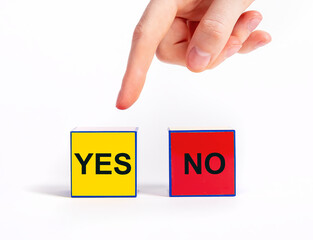 Choice between cubes with yes and no concept. Selection between positive and negative decisions....