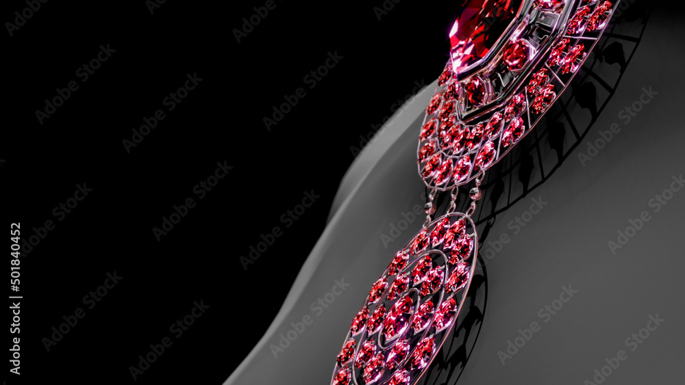 Poster nice collar with red ruby gem stones on female mannequin, isolated, fictitious design - object 3d re