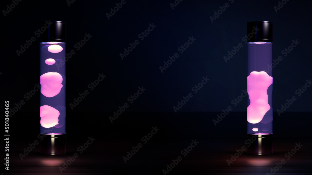 Poster two rose lava lamp lighting on dark bg with empty space - abstract 3d rendering