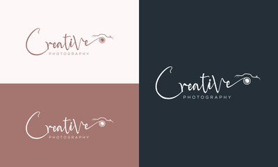 modern minimalist photography logo, camera logo, wedding photography signature logo
