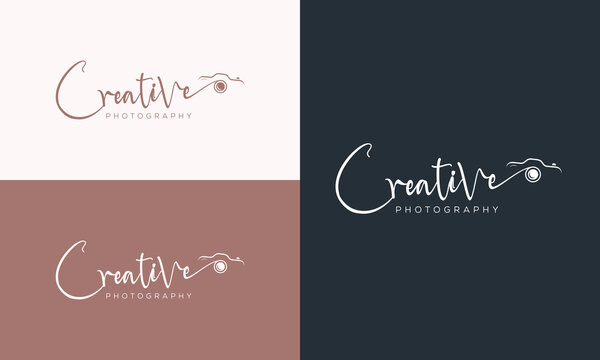modern minimalist photography logo, camera logo, wedding photography signature logo