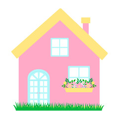 Obraz na płótnie Canvas Spring house with flowers vector illustration