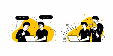 Naklejka premium two male character doing collaboration work illustration