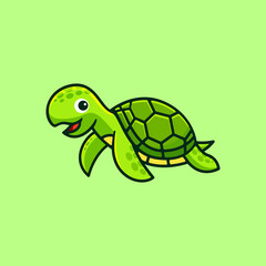 a happy cute sea turtle cartoon character illustration