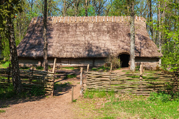 Reconstruction of a longhouse from the Stone Age