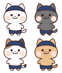 スクール水着（男の子）と水泳帽を着た猫