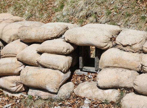 detail of the trench on the border of the war zone built by soldiers