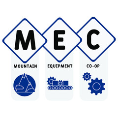 MEC - Mountain Equipment Co-Op acronym. business concept background.  vector illustration concept with keywords and icons. lettering illustration with icons for web banner, flyer, landing pag