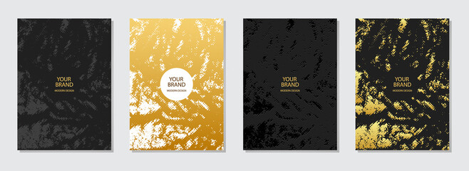Modern black and gold cover, space for text. Unique background with marble texture, stains. Vector collection of vertical templates for catalog, brochure, magazine layout, booklet, flyer.