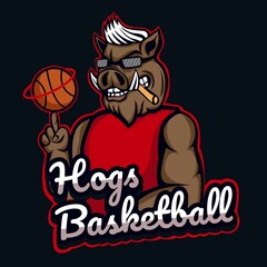 hog playing basketball esport logo mascot design