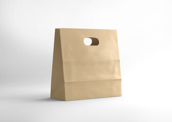Kraft paper die cut shopping bag on isolated background