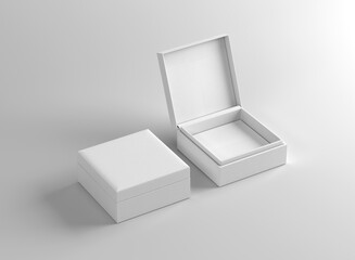 Two white blank empty open and close jewelry boxes on isolated background. 