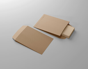Black front and back kraft paper mailer envelope with cardboard box on isolated background