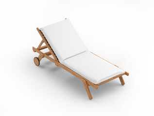 White blank wooden beach poolside lounge chair bench on isolated background 