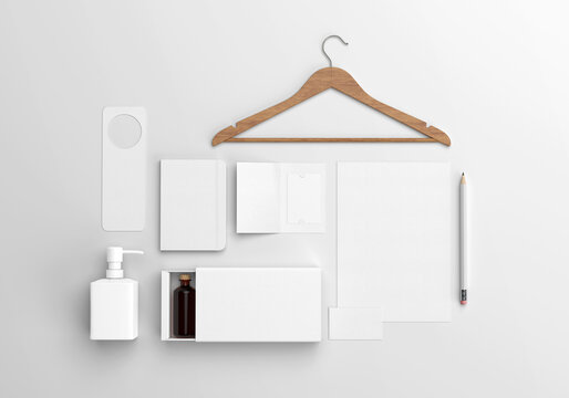 White blank hotel or restore accessories branding set on isolated background