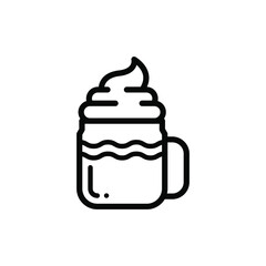 Iced coffee with whipped cream thin line icon.