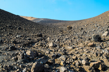 Panoramic view from the top of Volcano, an active volcano. Sicily. Aeolian islands.
