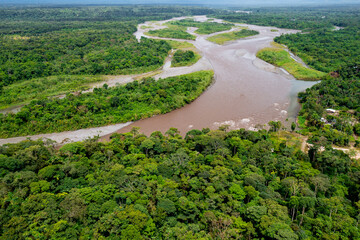 Ecuador Amazon Rainforest from above. Pastaza river, near viewpoint the indichuris. Puyo, Ecuador,...