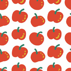Red apples seamless pattern illustration. Apple harvest doodle background