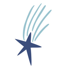 Shooting star. Comet tail or star trail. Meteorite, space. Vector Hand draw illustration isolated on the white background.