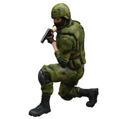 Soldier with a machine gun isolated white background 3d illustration