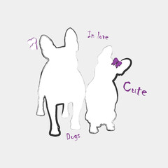 Hand drawing dogs with lettering in love, dogs, cute. Graphic design for printing, t-shirts, textiles and more. Isolated on a light background.