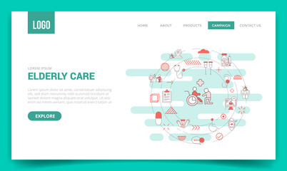 elderly care concept with circle icon for website template or landing page homepage