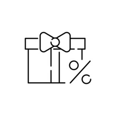 Loan Related Vector Line Icons. Investment Plan, Percentage Diagram. Discount and sale or shopping mall shop season. Gift ribbon box