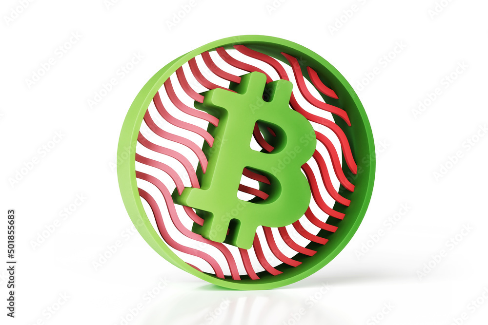 Poster bitcoin christmas style colors icon 3d made of green outline and red wavy pattern. high quality 3d r