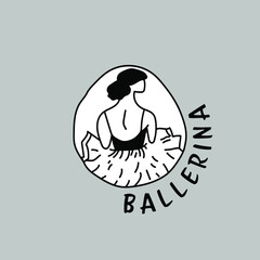 Ballerina logotype drawing background. Woman dance pose minimalist style. Fashion minimal logo. Vector EPS.