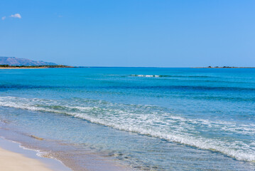 Beautiful crystal clear water at Cittadella dei Maccari, San Lorenzo, Nature Reserve Oasis of Vendicari, Syracuse, Sicily, Italy, Dreamy and idyllic spring holiday destination near Noto and Marzamemi.