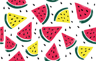 Watermelon slice hand drawn illustration.	
