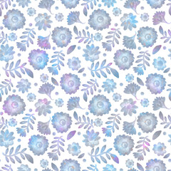 Seamless pattern. Floral ornament on a white background. Background for printing on fabric, paper. Scrapbooking, postcard, packaging, wrapper.